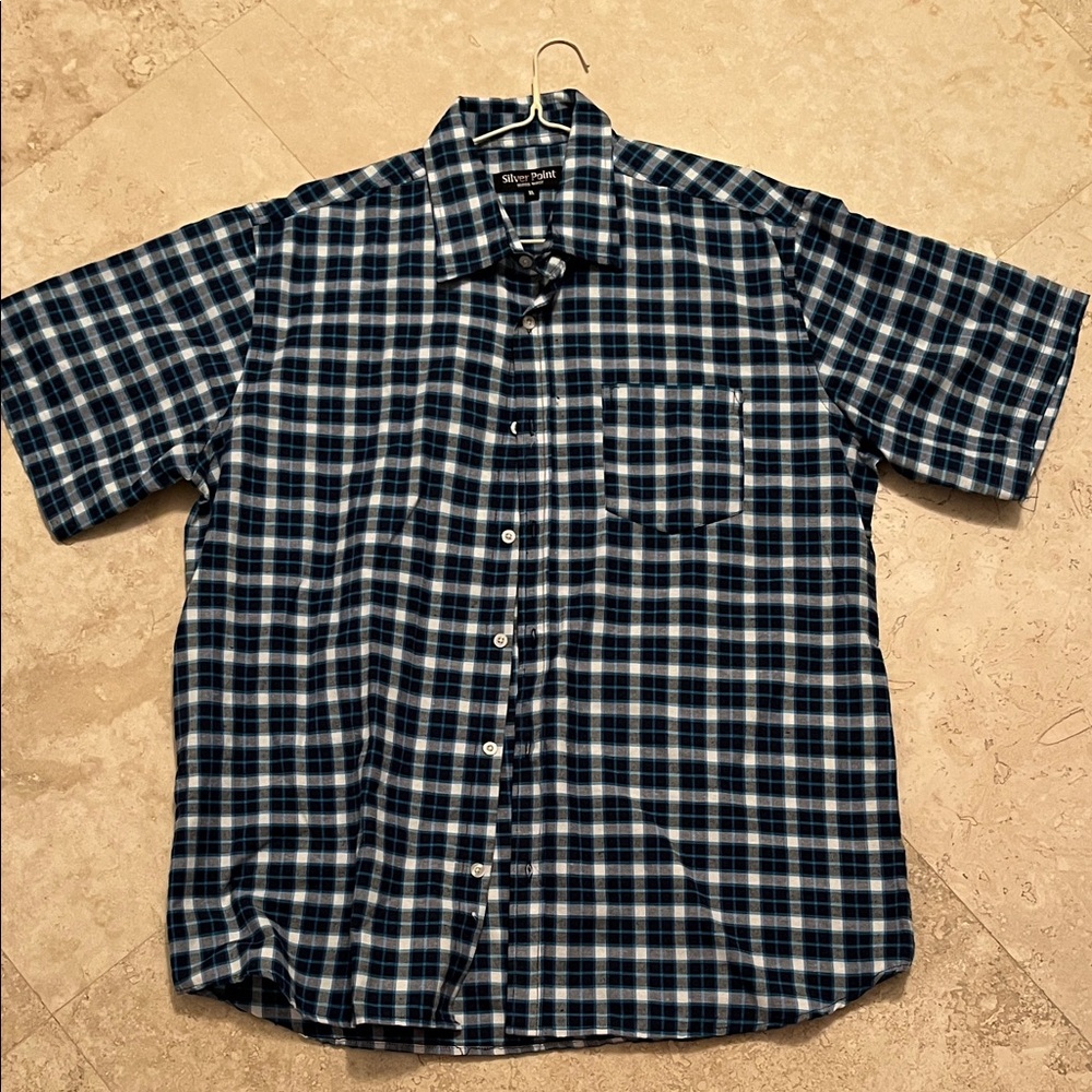 Silver Point Men’s Navy and White Plaid Shirt